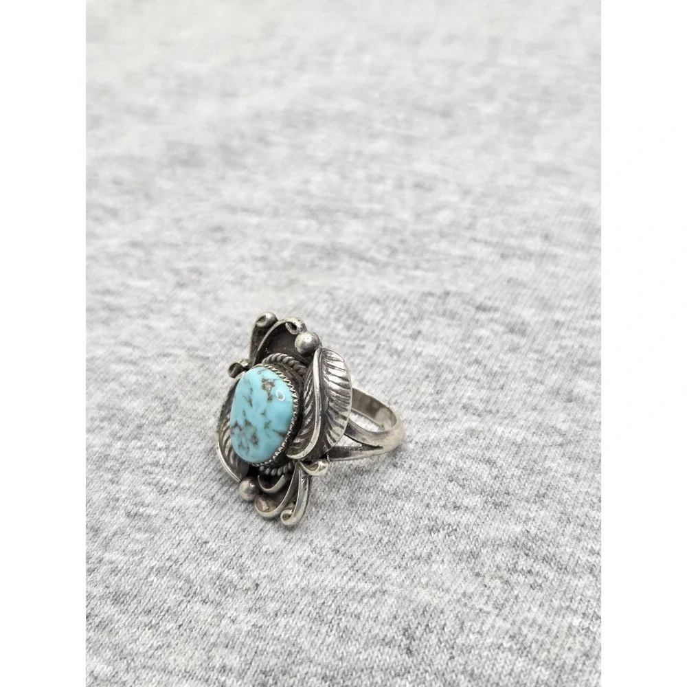 Oscar Alexius Navajo Sterling Silver Turquoise Ring Size 5.5 Vintage Signed 8g